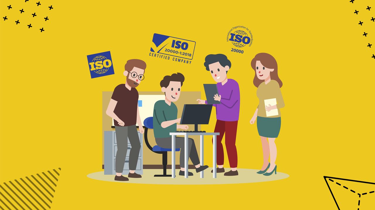 Team of software developers discussing the benefits of ISO certification
